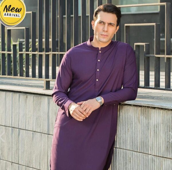 Wash And Wear Men's Plain Purple Suit